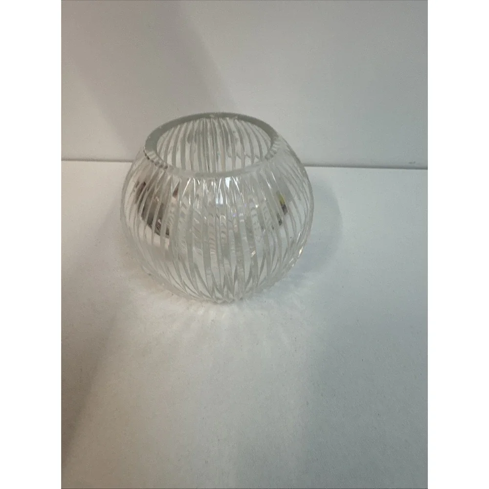 Wheel-cut crystal vertical lines votive candle holder bowl 4 1/2